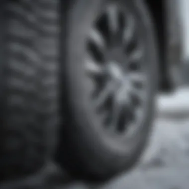 Close-up view of snow tires showcasing tread design