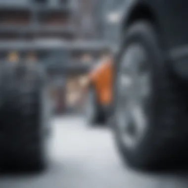 Tire shop displaying a variety of snow tires for sedans