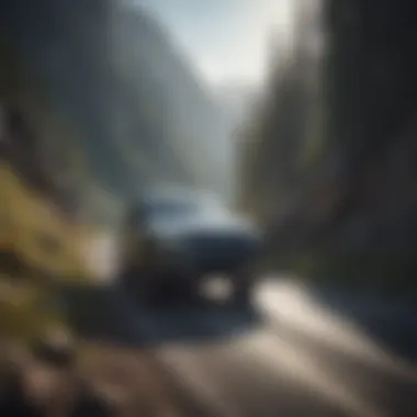 Jeep crossover on a scenic mountain road