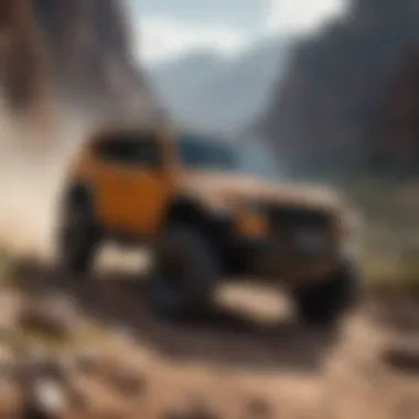 Stylish Jeep crossover navigating rugged landscapes