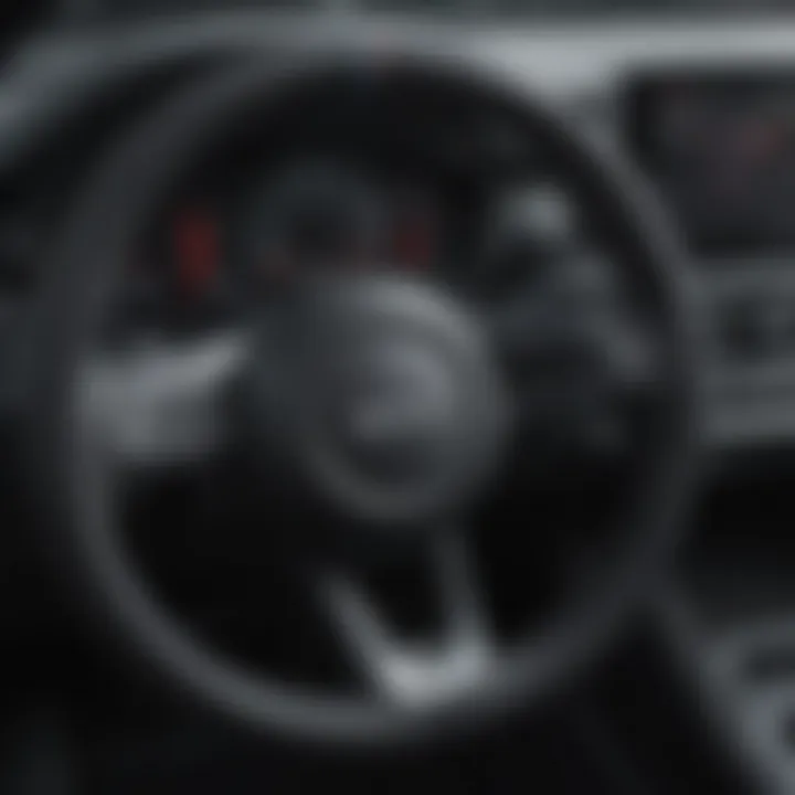 A close-up of the adaptive cruise control feature interface on a steering wheel.